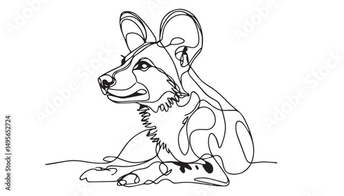 Continuous one single minimal line drawing African wild dog