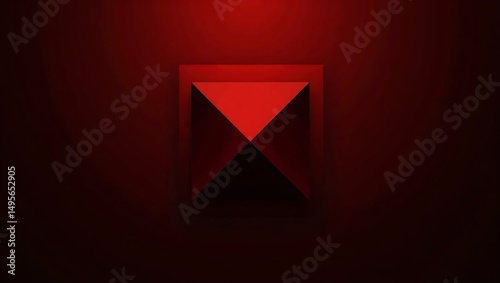Abstract red geometric composition with layered squares and triangles