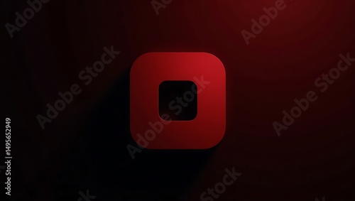 Abstract Red Shape with Inner Square on Dark Background illuminated by red lights