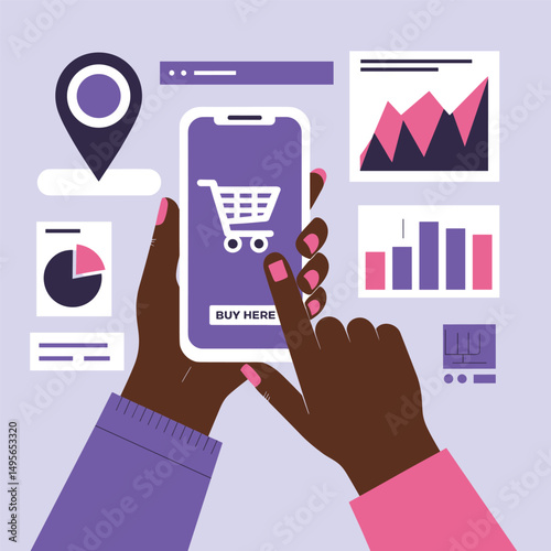 Online Shopping App Hands Interacting with Ecommerce Interface