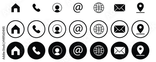 web icon, contact us icon, blog and social media round signs vector illustration on white background 