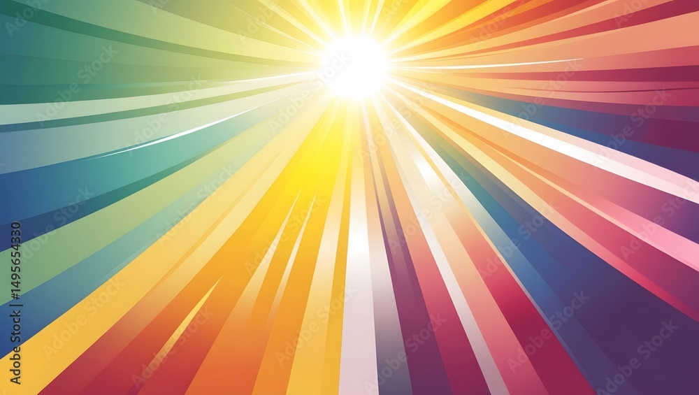 Colorful Rays of Light Bursting from Central Sun Colorful Rays of Light Bursting from Central Sun
