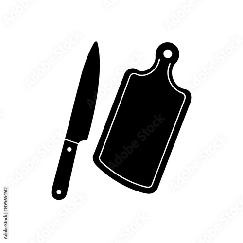 chef knife with chopping board   food prep icon  .svg