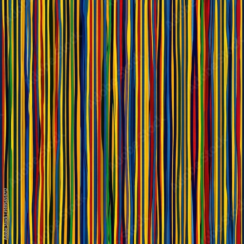 Colorful striped abstract background featuring vibrant lines in red, blue, yellow, green, and black creating a visually striking and dynamic texture.