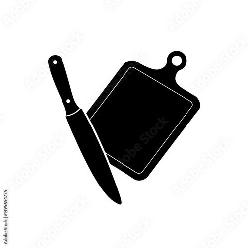 chopping board with knife   cooking tool on white  
