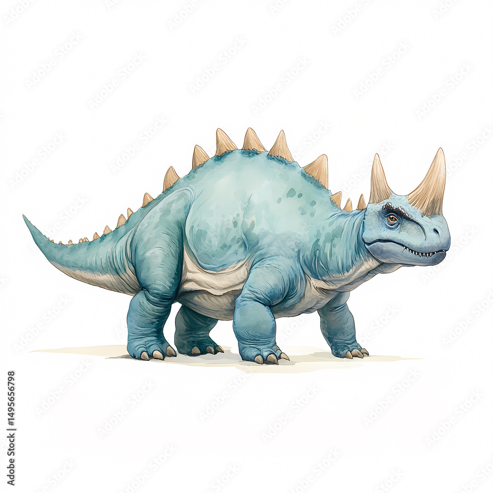 Fototapeta premium A vibrant dinosaur illustration in a dynamic fantasy landscape.