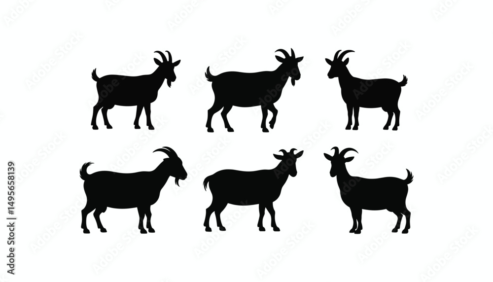Fototapeta premium goat set silhouettes vector illustration isolated on white background