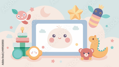 Adorable Baby Toys and Playful Characters on a Tablet Screen