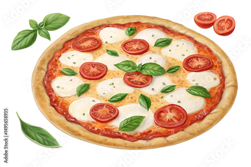 pizza margharita top view isolated on white or transparent png