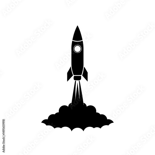 flat rocket launching with smoke trail   startup 