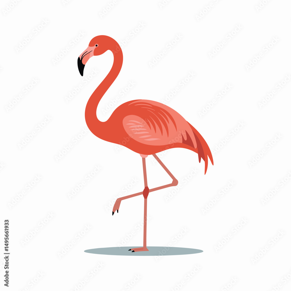 Fototapeta premium Pink flamingo on a white background., cartoon vector illustration