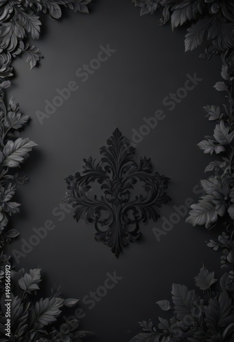 Dark grey background with black damask & foliage  , black, brocade, intricate