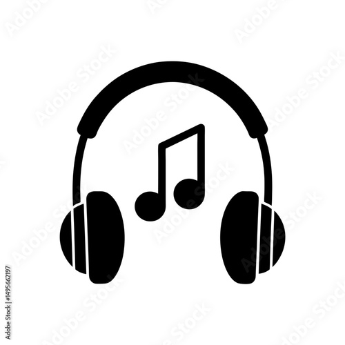 headphones with music note   listening or audio 