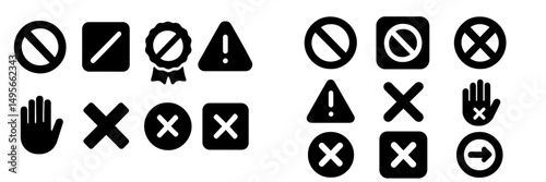 Sign symbols and icons representing warnings, prohibitions, and caution in a clear layout suitable for various uses