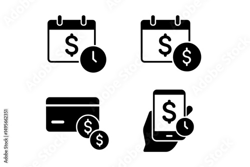 Various icons depicting financial concepts including calendar, payment methods, and mobile transactions for efficient money management