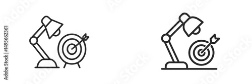 Creative illustration of a desk lamp aiming at a target, showcasing focus and productivity in an office setting