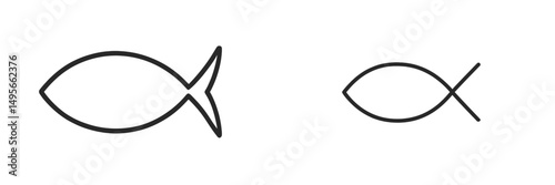 Simplistic outline of fish shapes illustrating different styles of aquatic designs or symbols in minimalistic art