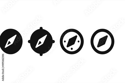 Various black compass icons showing different designs and styles perfect for navigation-related projects