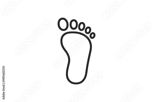 A simple outline of a human footprint, featuring five distinct toes and a rounded sole