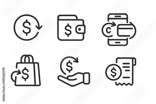 Digital finance icons representing online transactions and payment methods in modern commerce