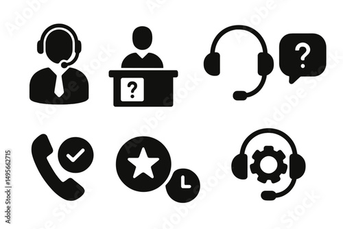 Support icons representing customer service and assistance activities in a call center environment during business hours