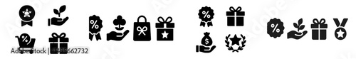 Icons representing gift giving, rewards, and promotions in a minimalist design suitable for marketing materials