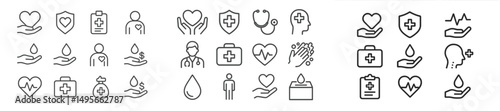Health care icons representing care, wellness, and medical services in a minimalist design