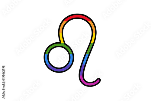 Colorful representation of the zodiac sign Leo with a rainbow theme on a white background