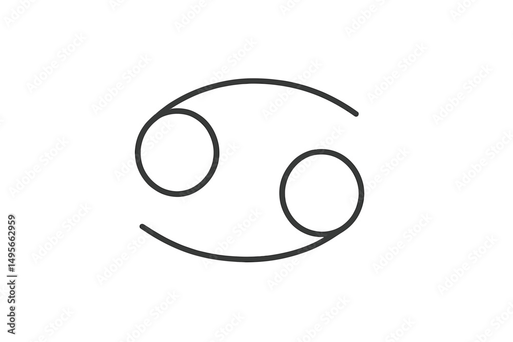 Symbol of the astrological sign Cancer with simple lines and circles against a clean background
