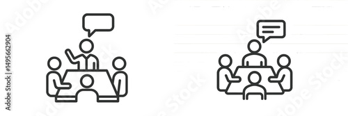 Group discussion at a conference table with one speaker engaging an attentive audience from diverse backgrounds