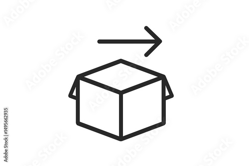 Shipping a cardboard box with an arrow indicating movement towards the right at a warehouse