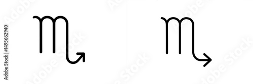 Scorpio zodiac signs represented in two minimalist designs on a plain background