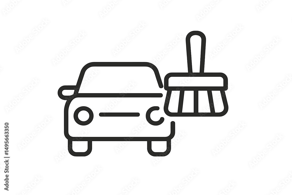 Car cleaning process using a brush while parked in a driveway during daylight hours