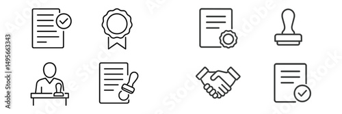 Visual guide to common office symbols depicting documentation and validation processes in a professional environment
