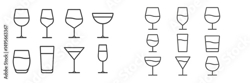 Various types of glassware displayed on a simple background for artistic design or illustration
