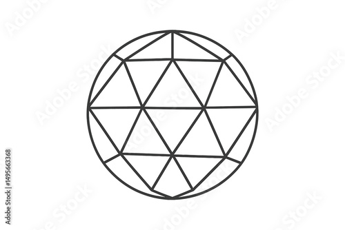 Geometric design featuring a spherical shape with intersecting triangles on a clean background