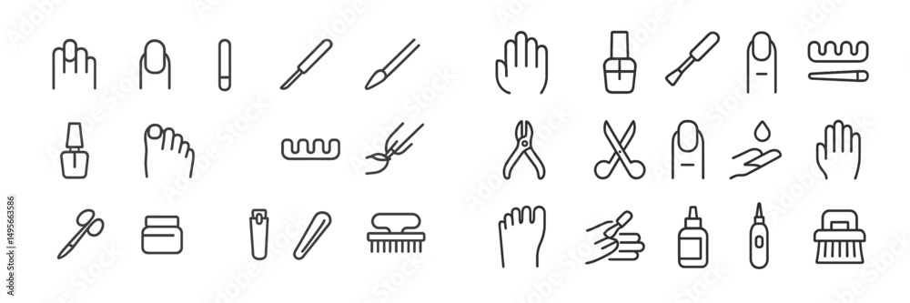Fototapeta premium Illustrations of nail care tools and techniques for manicures and pedicures in a salon setting