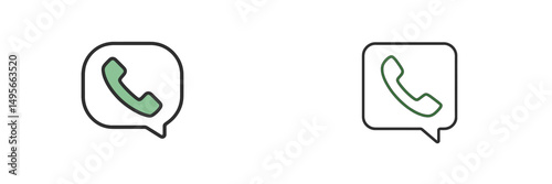 Telephone icons in green and black showcase modern communication symbols in a minimalist design style