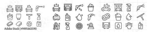 Collection of cleaning icons representing car wash and detailing services used for promotional materials or business logos