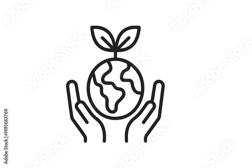 Growing awareness for environmental protection with hands holding a globe and a plant