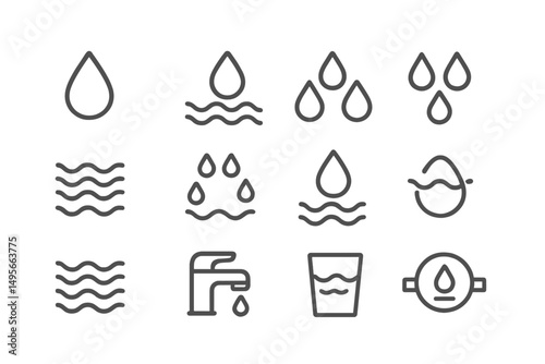 Visual representation of water droplets, waves, and drinking water elements in a simple, minimalist design style