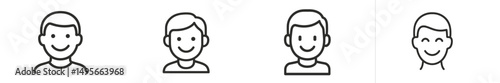 Various smiling faces represented in a simple, clean line art style showcasing different expressions of joy and friendliness