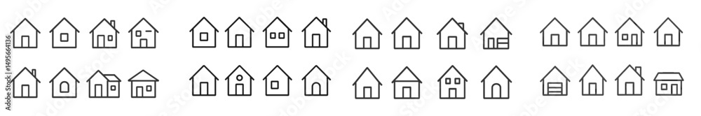 Various simple house outlines showcasing different architectural features and styles on a neutral background Various simple house outlines showcasing different architectural features and styles on a neutral background