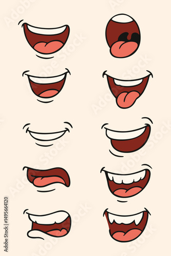Cartoon mouth expression vector set comic style elements