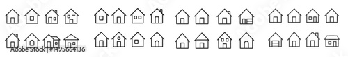 Various simple house outlines showcasing different architectural features and styles on a neutral background