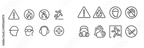 Safety symbols illustrating workplace precautions and hazards in a professional environment