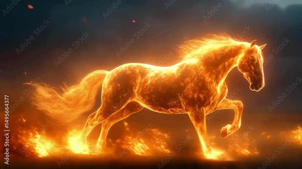 Fire horse galloping. Mystical creatures Fire horse galloping. Mystical creatures