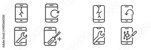 Icons representing various smartphone repair services including screen replacement and software updates