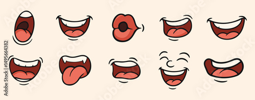 Cartoon mouth expression vector set comic style elements