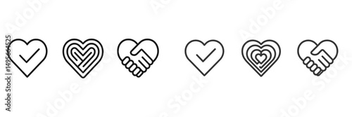 Symbols representing unity and support depicted through heart designs with hands, showcasing connections and affirmations